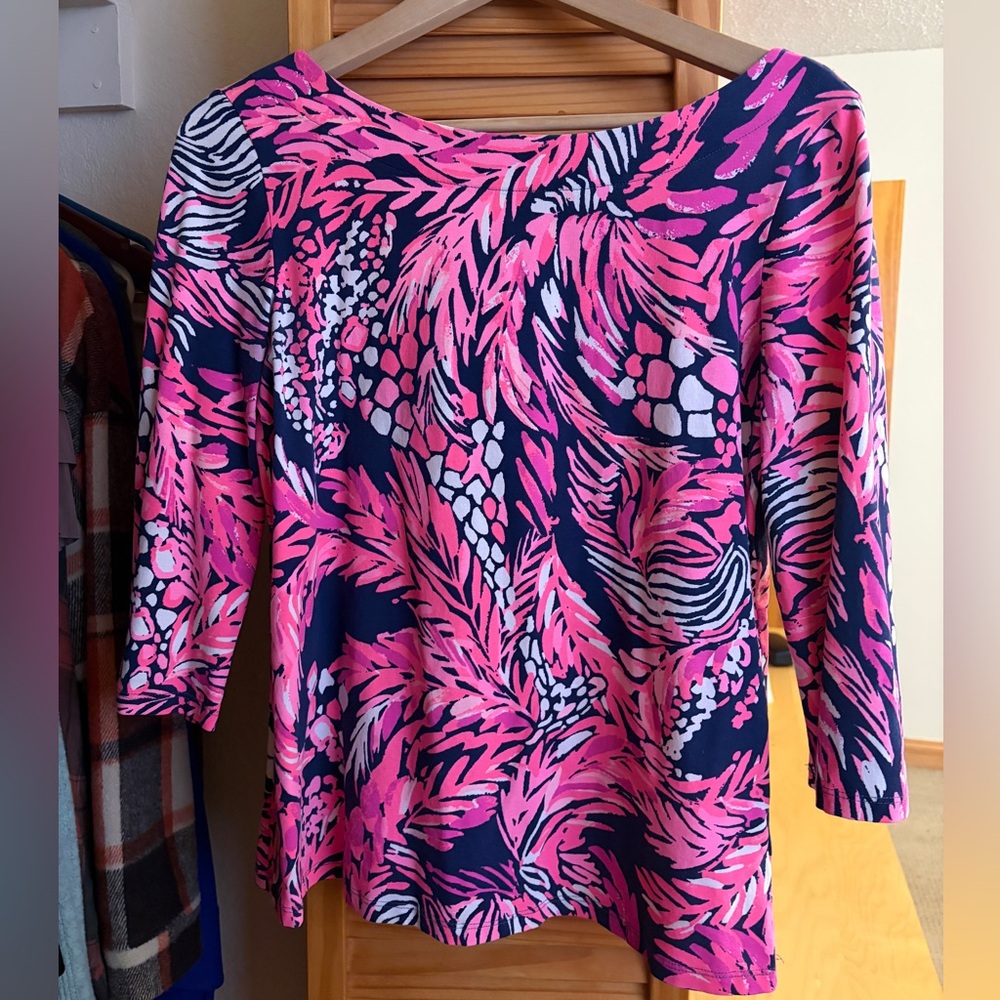 Lilly Pulitzer Pink and Navy Long Sleeve Top